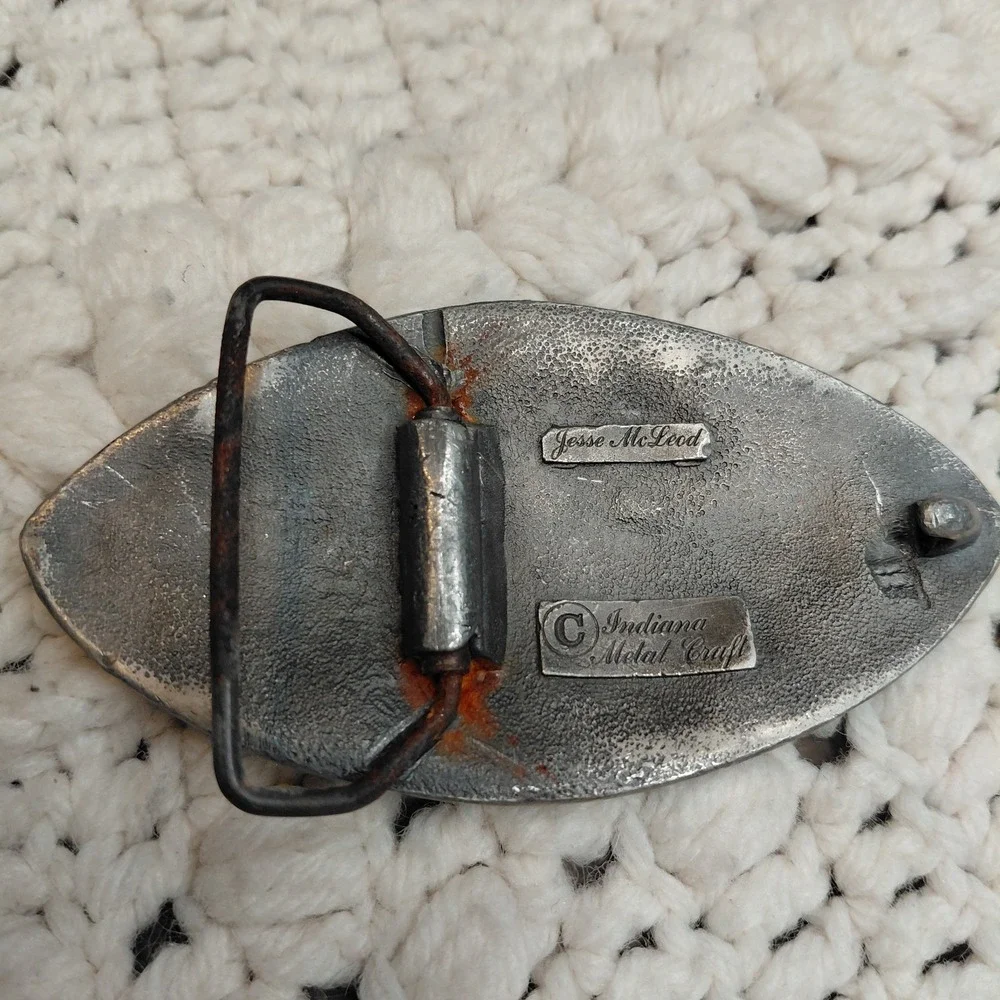 Vintage Jesse Mcleod Belt Buckle Indiana Metal Crafts Silvertone Pewter Rare Art
